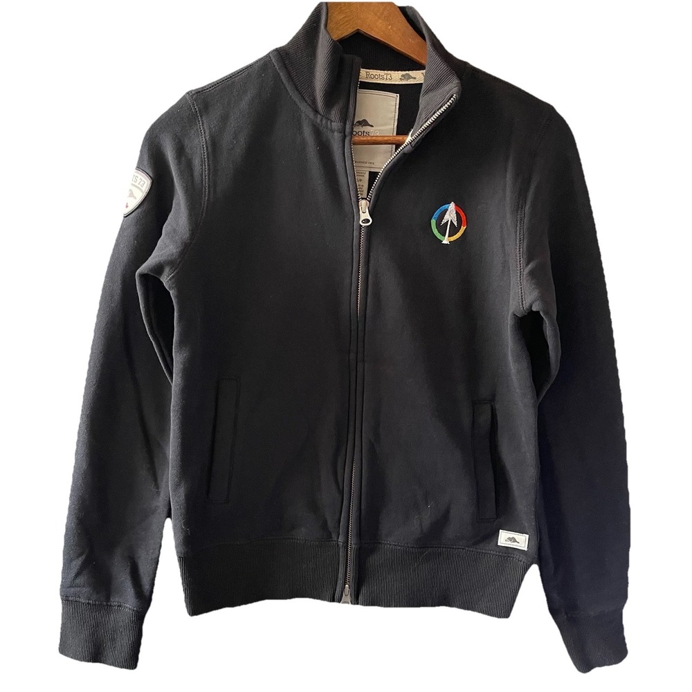 Roots 73 Womens Sweatshirt S Black Full Zip Mock Neck Logo Athleisure Sporty